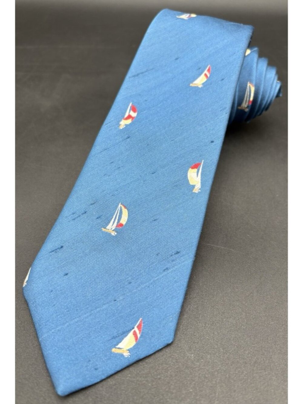 Sail Boat Marine Tie Nautical Men's 100% Silk Blue Ocean Water Wind GUC